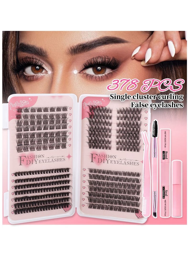 JOSQUEWNN 4 Styles DIY Eyelash Extension Kit 378 Clusters, 8-16mm Mixed Individual Lashes Cluster, Natural Curl Personal Eyelash Set, Segmented False Eyelashes, Thick Eyelashes - Image 2